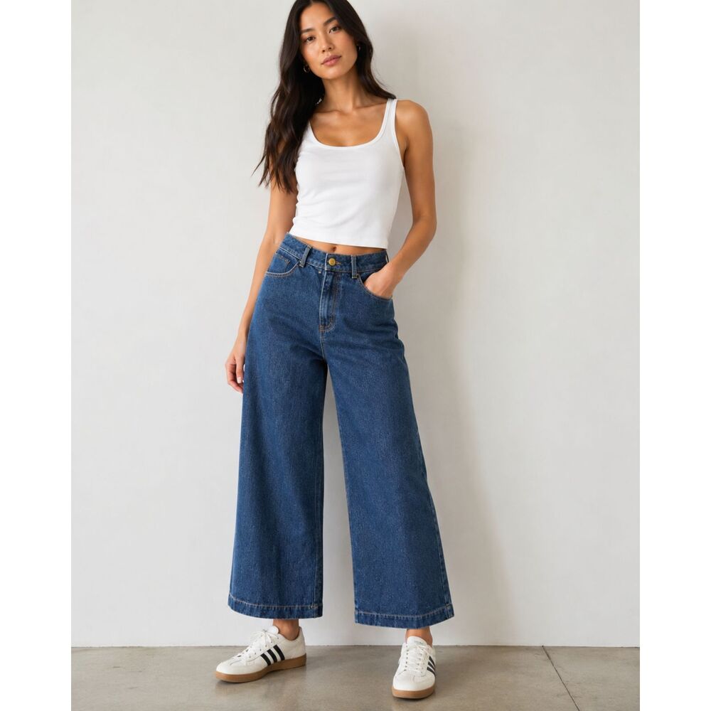 mo:vint New York High Rise Wide Leg Culotte Jeans Dark Wash Crop NWT Sz S 26